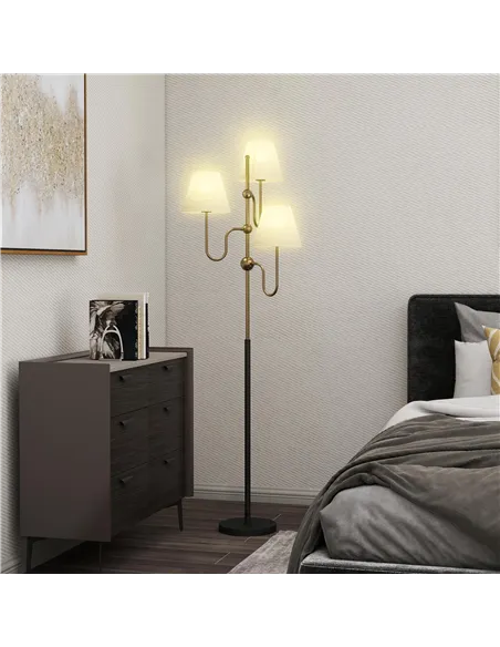 HOMCOM Floor Lamp, 165 cm Tall Standing Lamp with 3 Light and Foot Switch for Living Room, Bedroom, Bedside, Office, E27 Base Wi