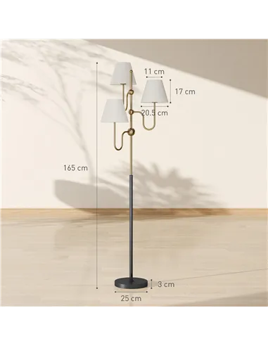 HOMCOM Floor Lamp, 165 cm Tall Standing Lamp with 3 Light and Foot Switch for Living Room, Bedroom, Bedside, Office, E27 Base Wi