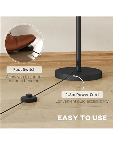 HOMCOM Floor Lamp, 165 cm Tall Standing Lamp with 3 Light and Foot Switch for Living Room, Bedroom, Bedside, Office, E27 Base Wi