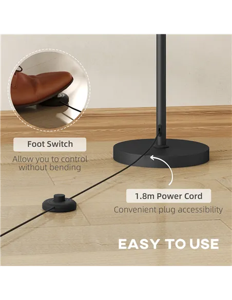 HOMCOM Floor Lamp, 165 cm Tall Standing Lamp with 3 Light and Foot Switch for Living Room, Bedroom, Bedside, Office, E27 Base Wi