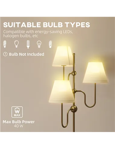 HOMCOM Floor Lamp, 165 cm Tall Standing Lamp with 3 Light and Foot Switch for Living Room, Bedroom, Bedside, Office, E27 Base Wi