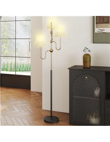 HOMCOM Floor Lamp, 165 cm Tall Standing Lamp with 3 Light and Foot Switch for Living Room, Bedroom, Bedside, Office, E27 Base Wi