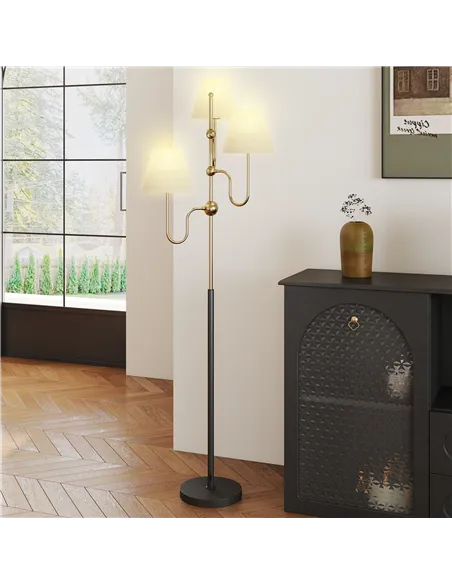 HOMCOM Floor Lamp, 165 cm Tall Standing Lamp with 3 Light and Foot Switch for Living Room, Bedroom, Bedside, Office, E27 Base Wi