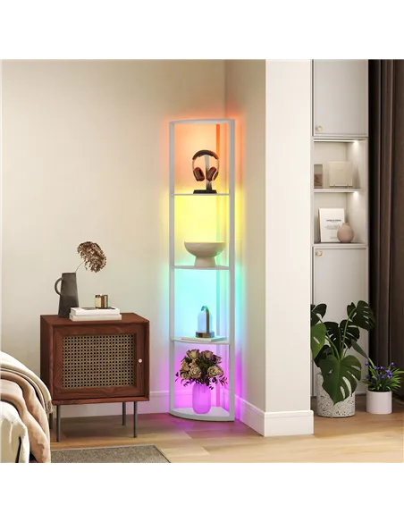 HOMCOM RGB LED Floor Lamp with Shelves, 5-Tier Dimmable Standing Lamp with Adjustable Brightness and Remote Control, Modern Corn