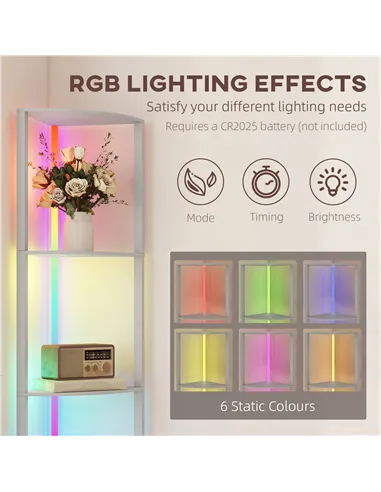 HOMCOM RGB LED Floor Lamp with Shelves, 5-Tier Dimmable Standing Lamp with Adjustable Brightness and Remote Control, Modern Corn