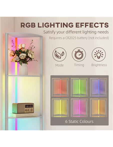 HOMCOM RGB LED Floor Lamp with Shelves, 5-Tier Dimmable Standing Lamp with Adjustable Brightness and Remote Control, Modern Corn