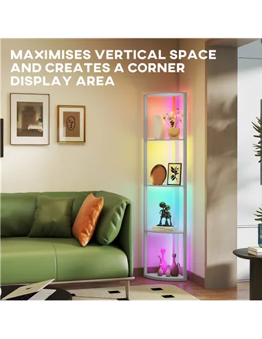 HOMCOM RGB LED Floor Lamp with Shelves, 5-Tier Dimmable Standing Lamp with Adjustable Brightness and Remote Control, Modern Corn