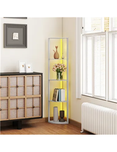 HOMCOM RGB LED Floor Lamp with Shelves, 5-Tier Dimmable Standing Lamp with Adjustable Brightness and Remote Control, Modern Corn