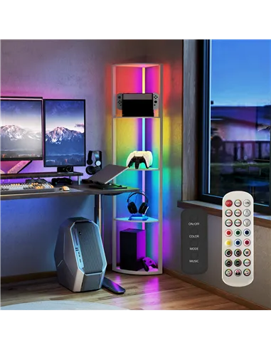 HOMCOM RGB LED Floor Lamp with Shelves, 5-Tier Dimmable Standing Lamp with Adjustable Brightness and Remote Control, Modern Corn