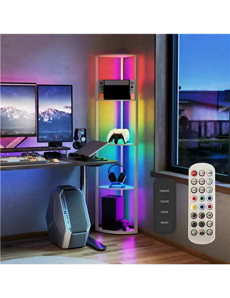 HOMCOM RGB LED Floor Lamp with Shelves, 5-Tier Dimmable Standing Lamp with Adjustable Brightness and Remote Control, Modern Corn