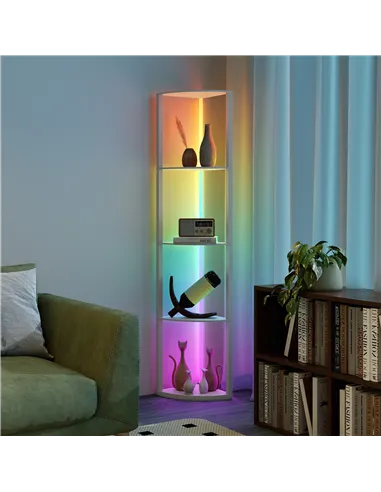 HOMCOM RGB LED Floor Lamp with Shelves, 5-Tier Dimmable Standing Lamp with Adjustable Brightness and Remote Control, Modern Corn