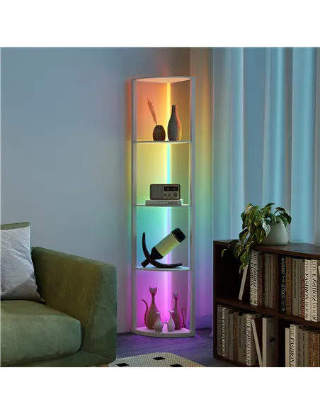 HOMCOM RGB LED Floor Lamp with Shelves, 5-Tier Dimmable Standing Lamp with Adjustable Brightness and Remote Control, Modern Corn