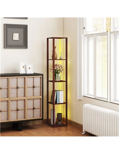 HOMCOM RGB LED Floor Lamp with Shelves, Modern Dimmable Standing Lamp with Remote Control, Adjustable Brightness & Speed for Liv