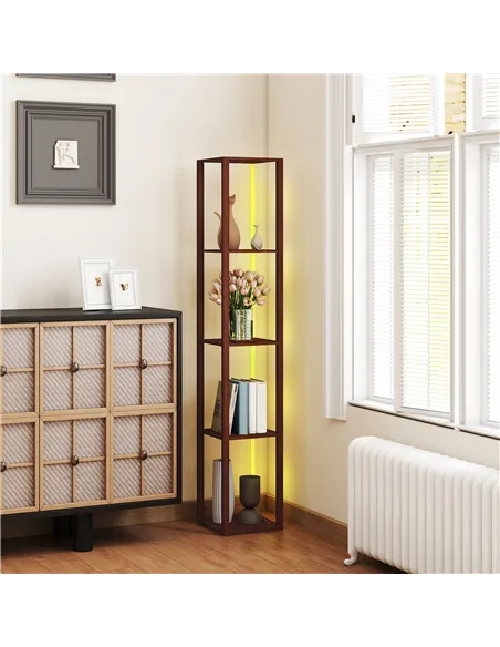 HOMCOM RGB LED Floor Lamp with Shelves, Modern Dimmable Standing Lamp with Remote Control, Adjustable Brightness & Speed for Liv