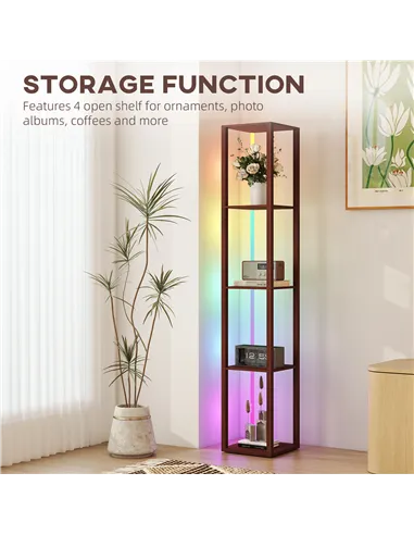 HOMCOM RGB LED Floor Lamp with Shelves, Modern Dimmable Standing Lamp with Remote Control, Adjustable Brightness & Speed for Liv