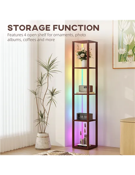 HOMCOM RGB LED Floor Lamp with Shelves, Modern Dimmable Standing Lamp with Remote Control, Adjustable Brightness & Speed for Liv