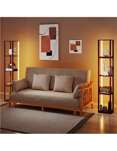 HOMCOM RGB LED Floor Lamp with Shelves, Modern Dimmable Standing Lamp with Remote Control, Adjustable Brightness & Speed for Liv