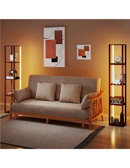 HOMCOM RGB LED Floor Lamp with Shelves, Modern Dimmable Standing Lamp with Remote Control, Adjustable Brightness & Speed for Liv