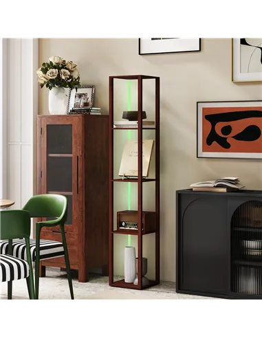 HOMCOM RGB LED Floor Lamp with Shelves, Modern Dimmable Standing Lamp with Remote Control, Adjustable Brightness & Speed for Liv