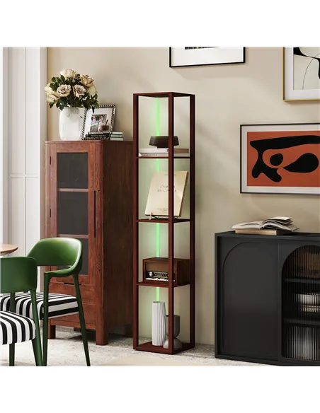 HOMCOM RGB LED Floor Lamp with Shelves, Modern Dimmable Standing Lamp with Remote Control, Adjustable Brightness & Speed for Liv