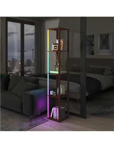 HOMCOM RGB LED Floor Lamp with Shelves, Modern Dimmable Standing Lamp with Remote Control, Adjustable Brightness & Speed for Liv