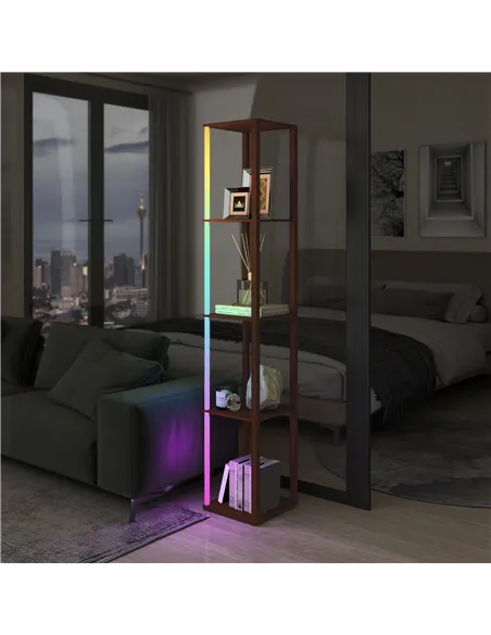 HOMCOM RGB LED Floor Lamp with Shelves, Modern Dimmable Standing Lamp with Remote Control, Adjustable Brightness & Speed for Liv