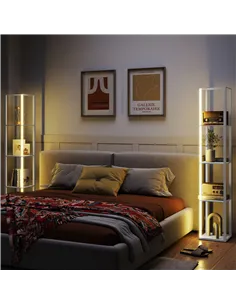 HOMCOM RGB LED Floor Lamp with Shelves, Modern Dimmable Standing Lamp with Remote Control, Adjustable Brightness & Speed for Liv 2