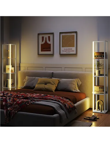 HOMCOM RGB LED Floor Lamp with Shelves, Modern Dimmable Standing Lamp with Remote Control, Adjustable Brightness & Speed for Liv