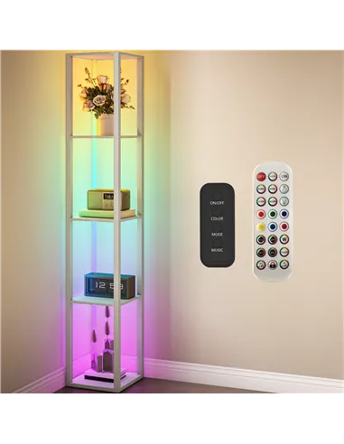HOMCOM RGB LED Floor Lamp with Shelves, Modern Dimmable Standing Lamp with Remote Control, Adjustable Brightness & Speed for Liv