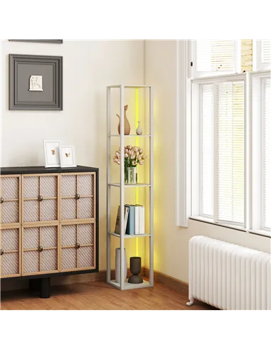 HOMCOM RGB LED Floor Lamp with Shelves, Modern Dimmable Standing Lamp with Remote Control, Adjustable Brightness & Speed for Liv