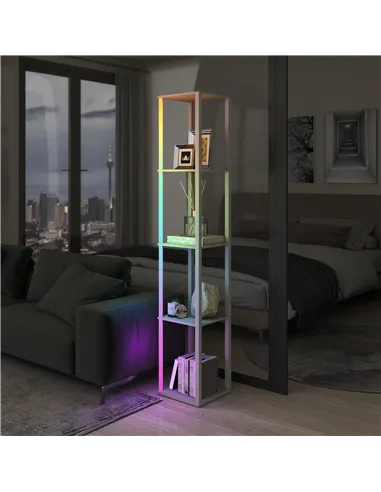 HOMCOM RGB LED Floor Lamp with Shelves, Modern Dimmable Standing Lamp with Remote Control, Adjustable Brightness & Speed for Liv