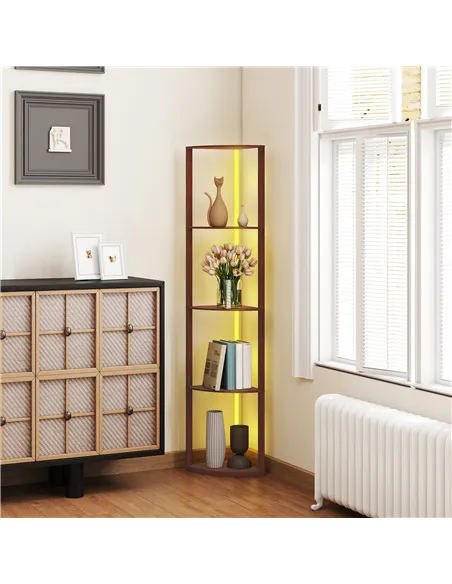 HOMCOM RGB Standing Lamp with Shelves, 4-Tier LED Floor Lamp with Multiple Lighting Modes, Brown