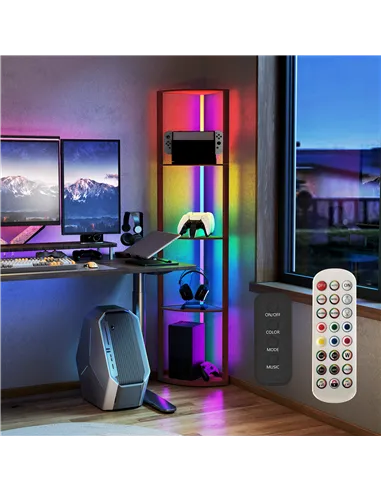 HOMCOM RGB Standing Lamp with Shelves, 4-Tier LED Floor Lamp with Multiple Lighting Modes, Brown