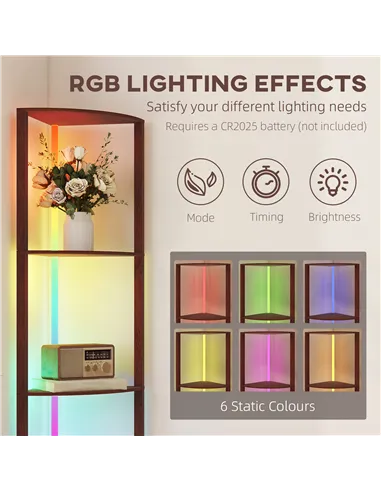 HOMCOM RGB Standing Lamp with Shelves, 4-Tier LED Floor Lamp with Multiple Lighting Modes, Brown
