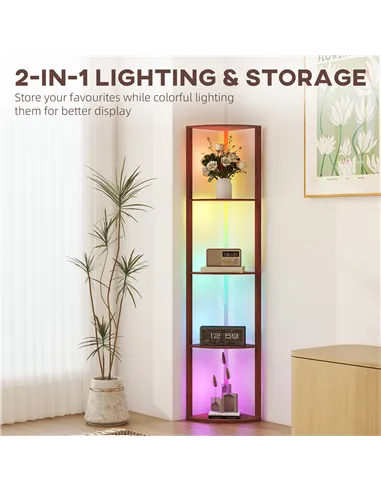 HOMCOM RGB Standing Lamp with Shelves, 4-Tier LED Floor Lamp with Multiple Lighting Modes, Brown