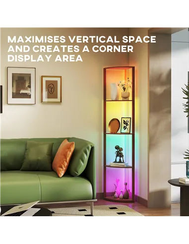 HOMCOM RGB Standing Lamp with Shelves, 4-Tier LED Floor Lamp with Multiple Lighting Modes, Brown