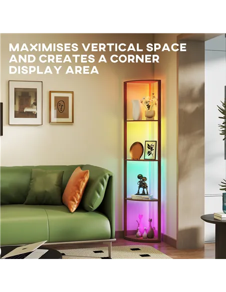 HOMCOM RGB Standing Lamp with Shelves, 4-Tier LED Floor Lamp with Multiple Lighting Modes, Brown