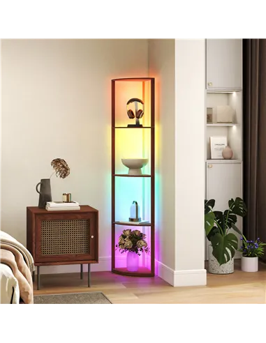 HOMCOM RGB Standing Lamp with Shelves, 4-Tier LED Floor Lamp with Multiple Lighting Modes, Brown