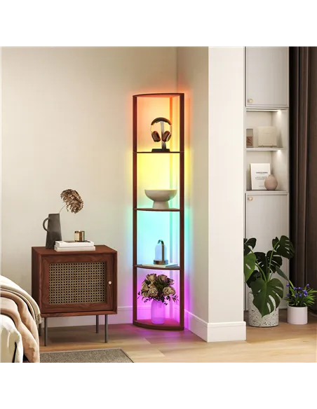 HOMCOM RGB Standing Lamp with Shelves, 4-Tier LED Floor Lamp with Multiple Lighting Modes, Brown