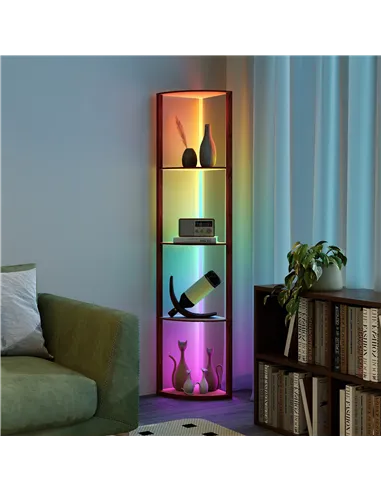 HOMCOM RGB Standing Lamp with Shelves, 4-Tier LED Floor Lamp with Multiple Lighting Modes, Brown