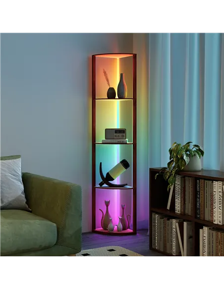 HOMCOM RGB Standing Lamp with Shelves, 4-Tier LED Floor Lamp with Multiple Lighting Modes, Brown