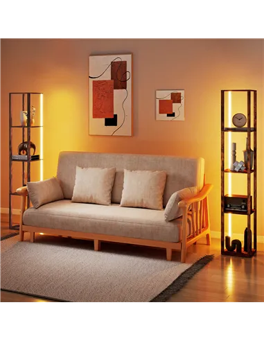 HOMCOM RGB LED Floor Lamp with Shelves, Modern Dimmable Standing Lamp with Remote Control, Adjustable Brightness & Speed for Liv