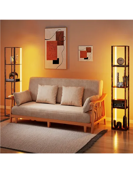 HOMCOM RGB LED Floor Lamp with Shelves, Modern Dimmable Standing Lamp with Remote Control, Adjustable Brightness & Speed for Liv