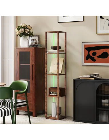 HOMCOM RGB LED Floor Lamp with Shelves, Modern Dimmable Standing Lamp with Remote Control, Adjustable Brightness & Speed for Liv