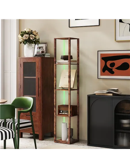 HOMCOM RGB LED Floor Lamp with Shelves, Modern Dimmable Standing Lamp with Remote Control, Adjustable Brightness & Speed for Liv