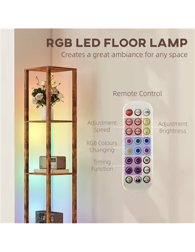 HOMCOM RGB LED Floor Lamp with Shelves, Modern Dimmable Standing Lamp with Remote Control, Adjustable Brightness & Speed for Liv