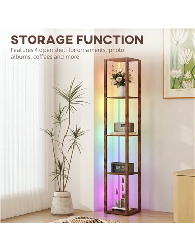 HOMCOM RGB LED Floor Lamp with Shelves, Modern Dimmable Standing Lamp with Remote Control, Adjustable Brightness & Speed for Liv