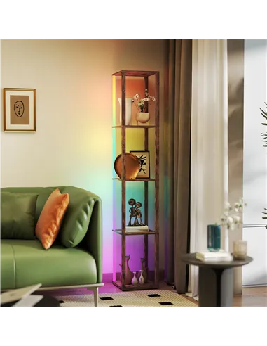 HOMCOM RGB LED Floor Lamp with Shelves, Modern Dimmable Standing Lamp with Remote Control, Adjustable Brightness & Speed for Liv