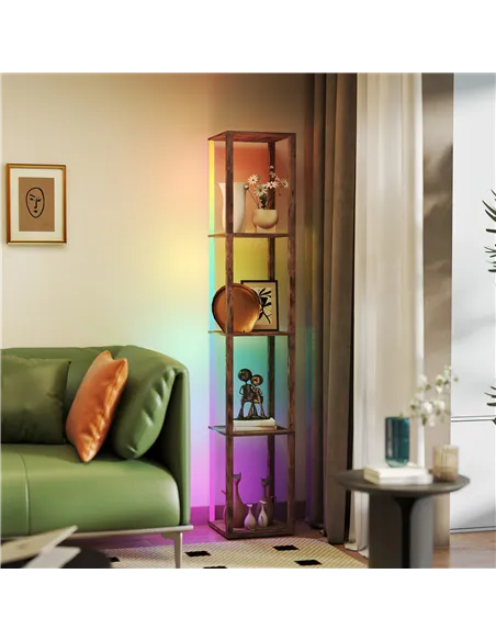 HOMCOM RGB LED Floor Lamp with Shelves, Modern Dimmable Standing Lamp with Remote Control, Adjustable Brightness & Speed for Liv