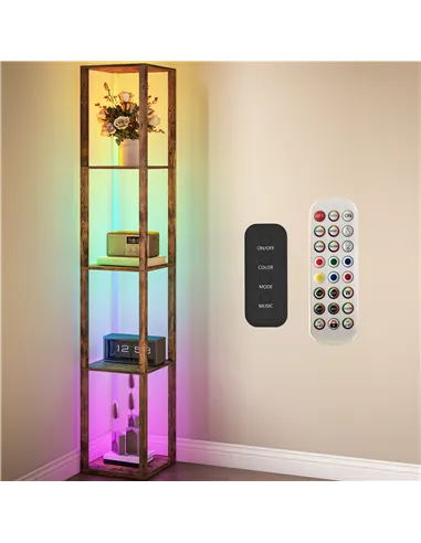 HOMCOM RGB LED Floor Lamp with Shelves, Modern Dimmable Standing Lamp with Remote Control, Adjustable Brightness & Speed for Liv